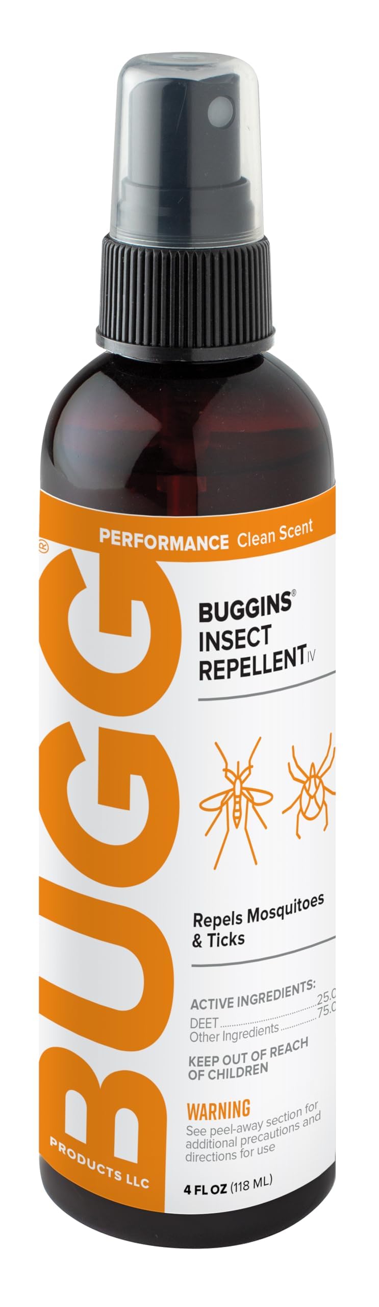 [Australia] - BUGGINS IV Performance - Insect Repellent - Mosquitoes, Gnats, Ticks, and Biting Flies, 25% DEET, Powdery Scent - 4 oz Pump Spray Bottle 4 Fl Oz (Pack of 1) 