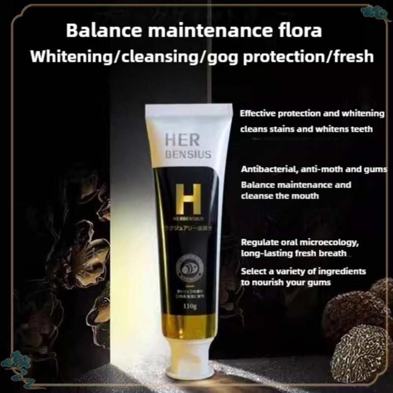Japan HerBensius Black Truffle Toothpaste 110g*2, Toothpaste with Rich Foam.