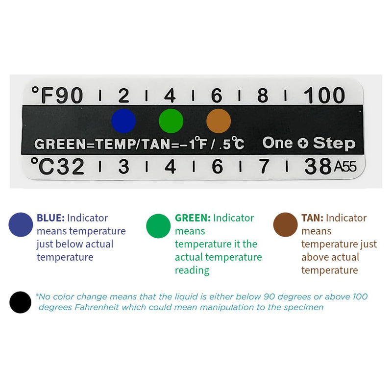 One Step Urine Temperature Test Strips, 10 x Stick on Adhesive Thermometer Strips for Urine Collection Bottles, Visual Display Measurement Range of 32°C-38° or 90°F-100°F
