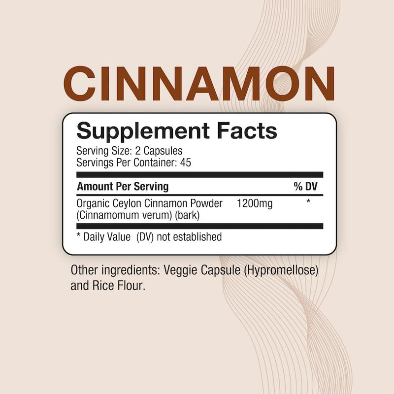 [Australia] - Puregen Labs Organic Cinnamon (Ceylon Cinnamon) 1,200mg Serving 90 Veggie Caps - No Harmful Additives | Non-GMO | Gluten-Free ‚Äì Made in USA 