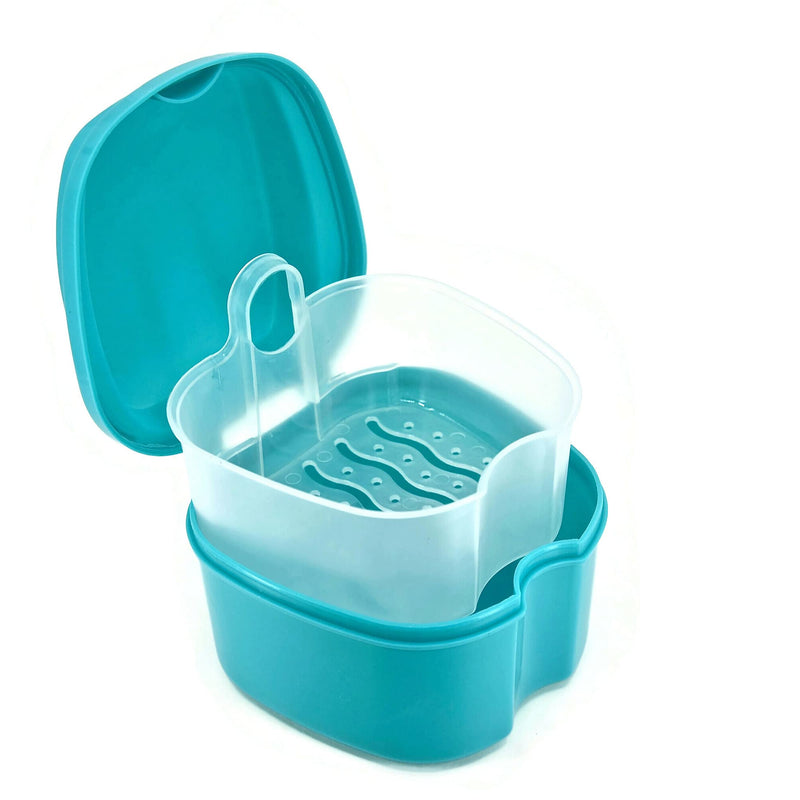 [Australia] - Denture Case, Denture Box with Strainer, Night Cleaner Denture Bath Box for Retainer, Mouthguard, False Teeth, and Denture Cleaning (Teal) Teal 