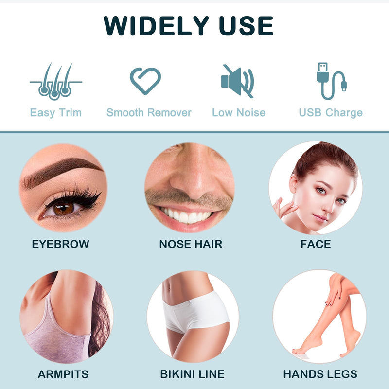 [Australia] - Eyebrow Facial Trimmer for Women - 2 in 1 Rechargeable Face Eye Brow Shaver - Face Remover Peach Fuzz Painless Facial Removal Built-in LED Light for Lips Arm Nose Hair Bikini Line Body (Pink) White 