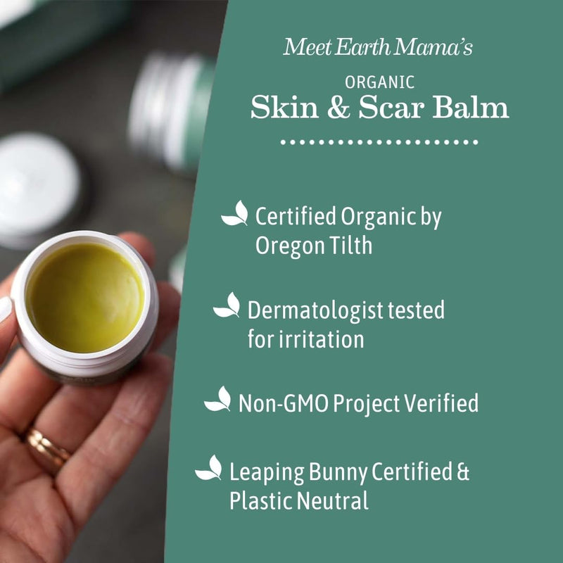 [Australia] - Earth Mama Organic Skin & Scar Balm |C-Section Recovery Skin Care, Pregnancy Stretch Mark Scar Cream with Organic Jojoba Oil, Tamanu Oil & Gotu Kola (2-Pack) 1 Fl Oz (Pack of 2) 