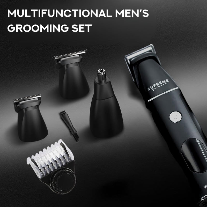 [Australia] - Supreme Trimmer All-in-One Waterproof Multigroomer for Men | Beard, Body, Pubic & Nose Hair Trimmer Kit | No-Nick LCD Grooming Clippers, Rechargeable Full Body Shaver | SMG3030 Black 