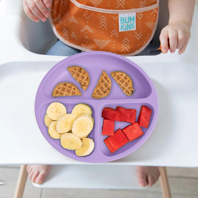 [Australia] - Vicloon Suction Plates, 2 Pcs Baby Toddler Plate Silicone, BPA Free Divided Plate, Divided Plate Design,Silicone Grip Dish Microwave & Dishwasher Safe pink & dark purple*2PCS 