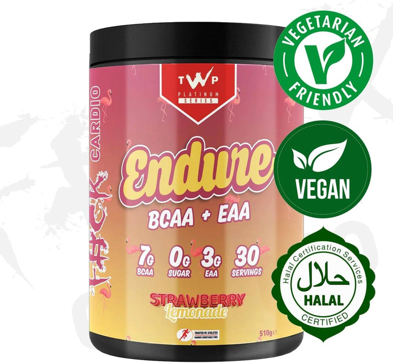 TWP Nutrition Platinum Series Endure, EAAs & BCAAs Electrolyte Blend Pre, Intra and Post Workout, Zero Sugar, 510g and 30 Servings, 20 Great Flavours (Strawberry Lemonade) Strawberry Lemonade