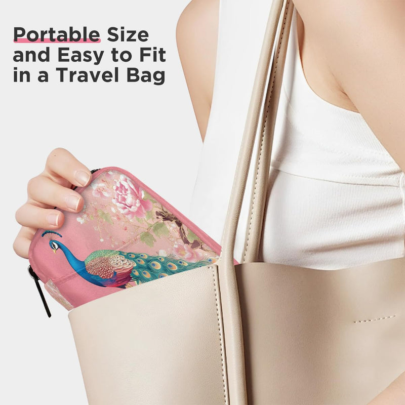 Pink Peacock Pill Case Travel Pill Organizer with Zipper Medicine Box | Pink Flower Peacock Pill Case Weekly 44 Day Portable for Vitamins Birth Control Fish Oils Medication Supplements A:color11