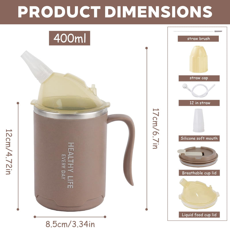 400ml Adult Sippy Cup, 3-in-1 Elderly Spill Proof Cups, Beakers for Elderly, Stainless Steel Drinking Cups Non Spill Sippy Cup for Adults with Handle for Elderly, Disabled People
