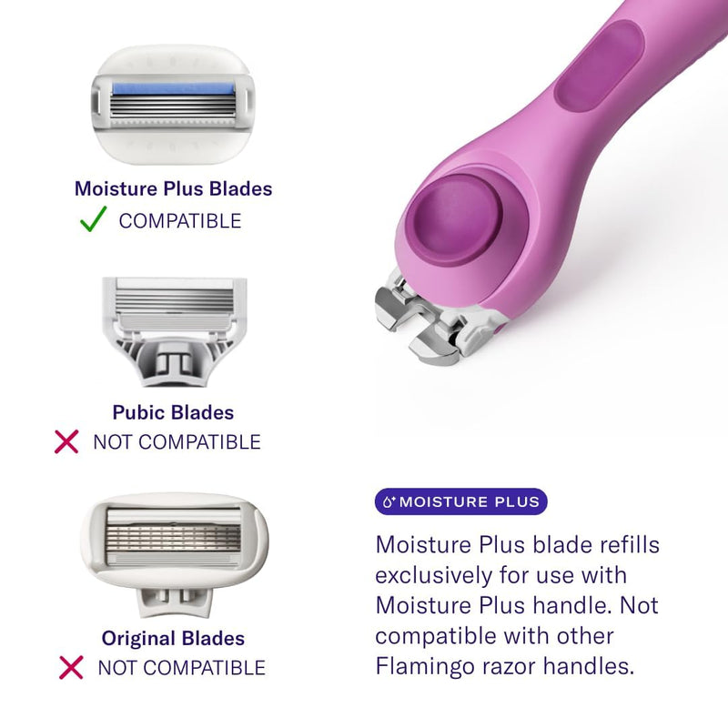 [Australia] - Flamingo Moisture Plus Women's Razor Set - No Shave Gel Needed - Razor Handle, 4 Blade Refills, Shower Holder - Fig 4 Count (Pack of 1) 