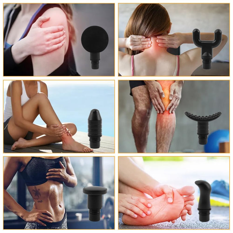 [Australia] - Massage Gu-n Attachments, 20pcs Relaxation Massager Heads with 2pcs Drawstring Bag Different Massager Heads to Meet Different Needs for Deep Tissue Percussion Plug and Play(Black) 