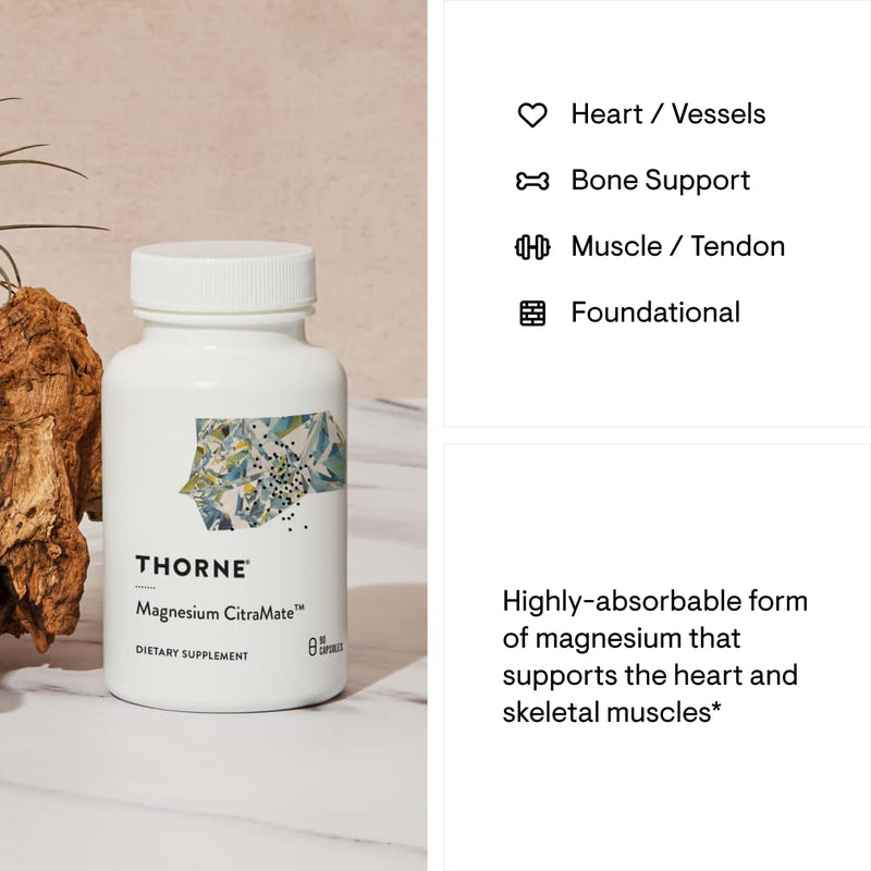 [Australia] - THORNE Magnesium CitraMate - Magnesium Supplement with Citrate-Malate - Support Heart, Skeletal Muscles, Cardiac, Lung Function, and Bone Density - Gluten-Free, Dairy-Free, Soy-Free - 90 Capsules 