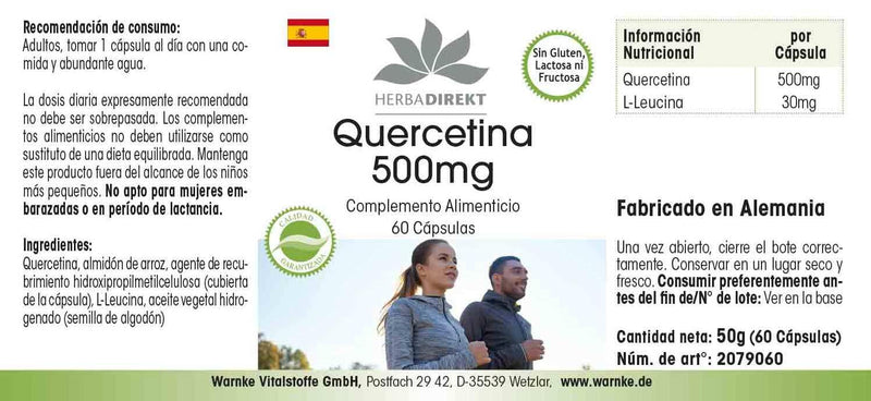 [Australia] - Quercetin 500mg - 60 capsules - high dosage | HERBADIREKT by Warnke vital substances - German pharmacy quality 