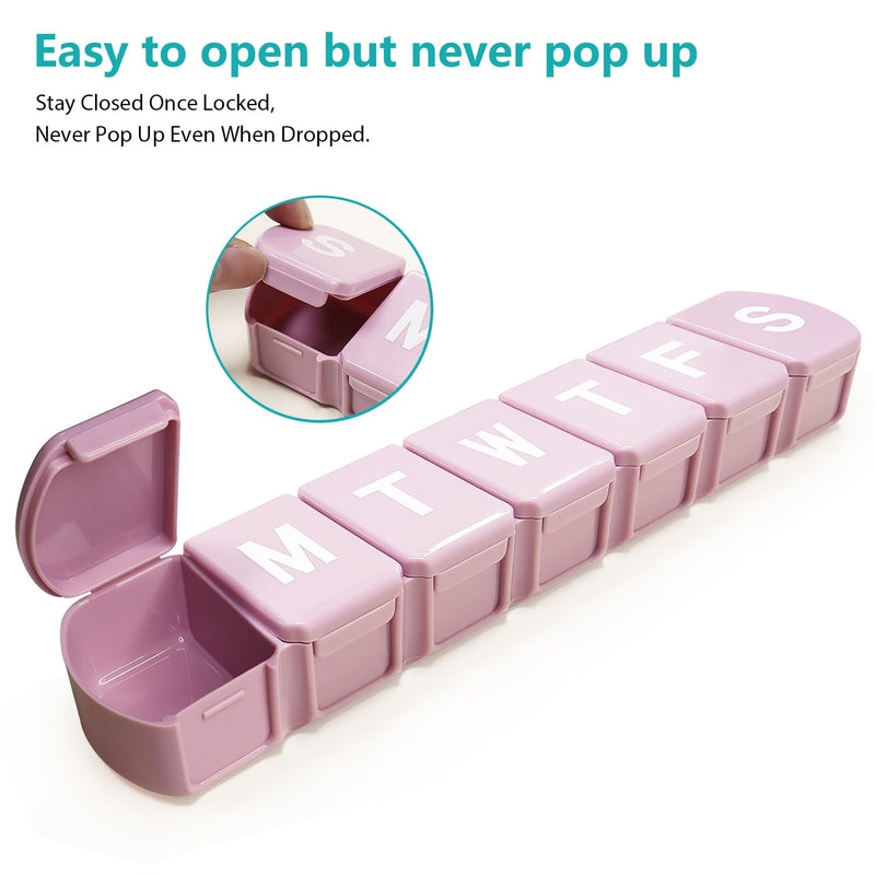 MOLN HYMY Extra Large Weekly Pill Organizer 7 Day, XL 1 Week Pill Dispenser Case, Daily Medicine Organizer to Hold Vitamin Filsh Oil and Supplements (Pink) Purple Pink