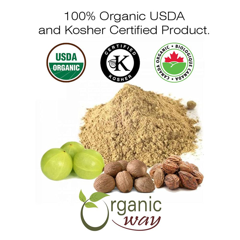 [Australia] - Organic Way Triphala Herbal Powder - Amla, Haritaki & Bibhitaki Formula | Kosher & USDA Certified | Vegan, Non-GMO & Gluten Free | Tested for Heavy Metal and Purity | 100% Raw from India (1LBS / 16Oz) 16 Ounce (Pack of 1) 