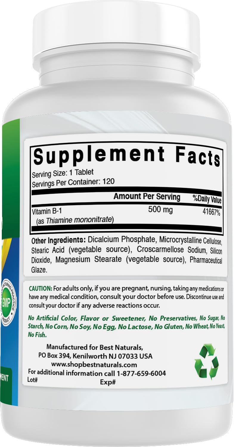 Best Naturals Vitamin B1 as Thiamine Mononitrate 500 mg 120 Tablets (120 Count (Pack of 2))