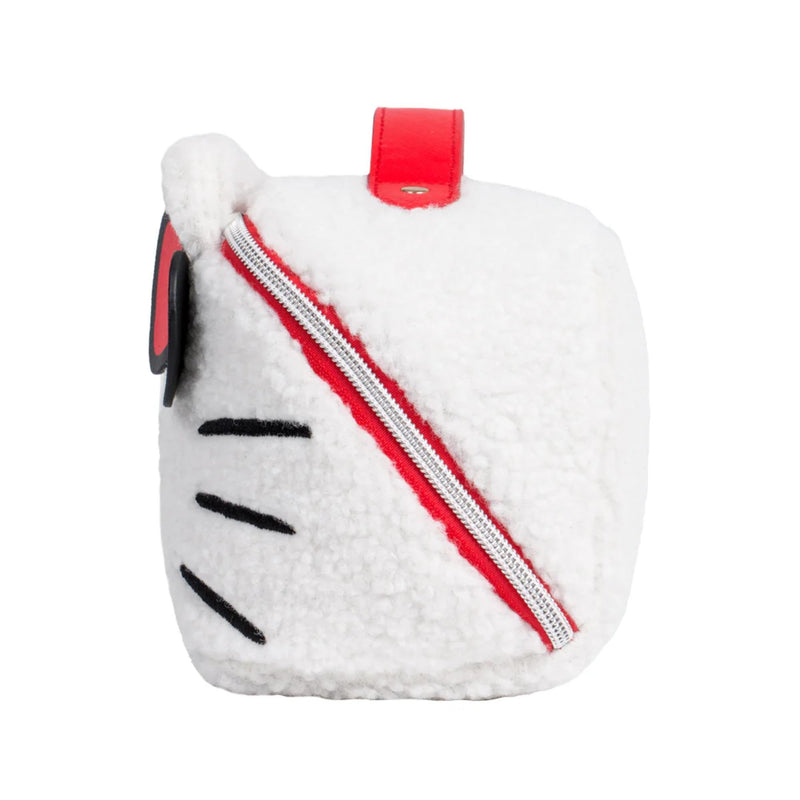 Impressions Vanity Hello Kitty Unfold Travel Makeup Bag Organizer, Opens Flat Zippered Cosmetic Bag with Cozy Sherpa Fabric Texture, Dual Compartments, Inner Pockets, Top Carrying Handle White (Hello Kitty)