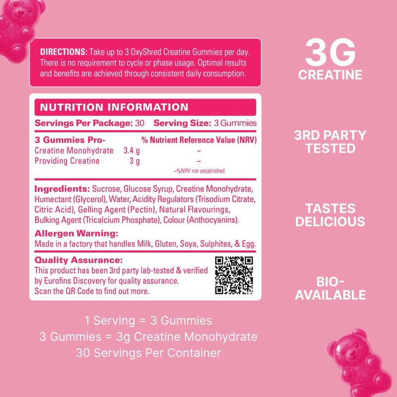 EHP LABS Creatine Gummies 3g Per Serving - Berry Bliss Chewable Creatine Monohydrate Gummies for Men & Women, Muscle Support, Strength & Workout Performance - Convenient Pre & Post Workout, No Powder
