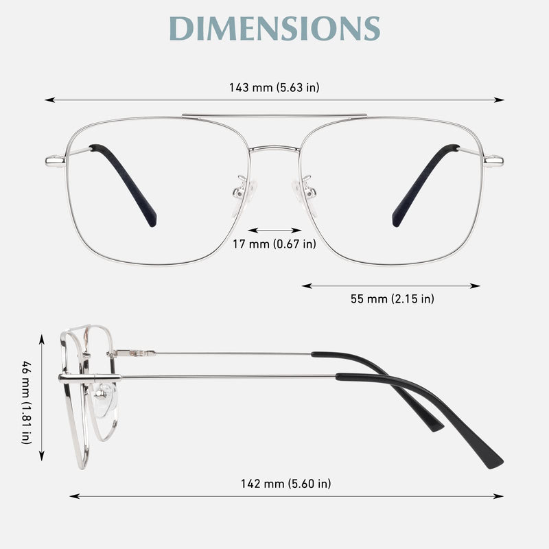 [Australia] - LINVO glasses without prescription for men and women, classic metal frame glasses frame, vintage aviator glasses, fake glasses, silver 