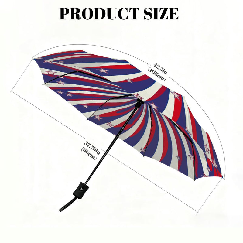 Auto Open Close Umbrellas for Rain and Sun,Folding Windproof Travel Umbrella American Red White Blue Stars Spiral Stripes for Women Men