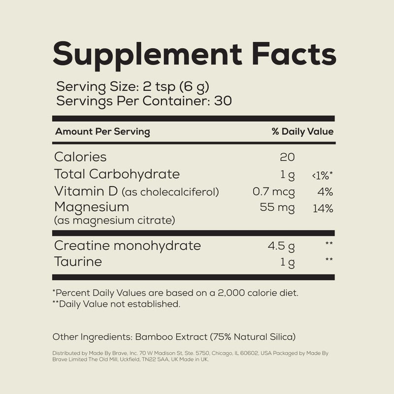 Ancient + Brave True Creatine+ Powder 6.34oz, 30 Servings | Monohydrate Creatine Supplement With Taurine, Magnesium and Vitamin D, Women's Creatine Powder for Energy and Performance Jar (6.34 oz)