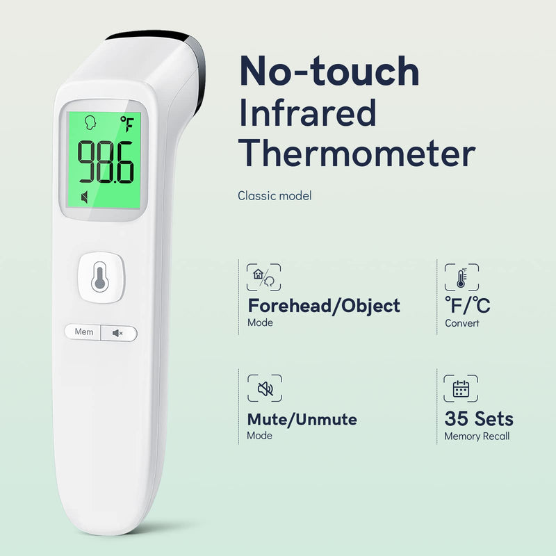 [Australia] - No-Touch Thermometer for Adults and Kids, Fast Accurate Digital Thermometer with Fever Alarm & Silent Mode, FSA HSA Eligible, Easy-to-use, Forehead Thermometer for Babies, Kids & Elderly LCD-White 