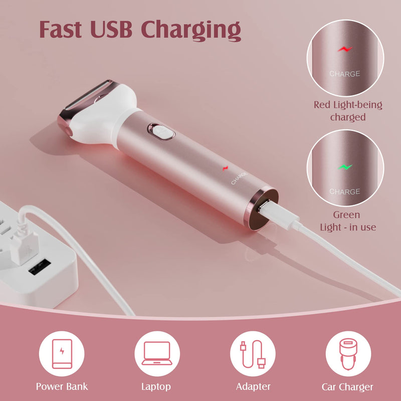 [Australia] - Womens Electric Razor, 4 in 1 Face Shaver for Women, Facial Hair Remover for Women, Electric Women Bikini Trimmers for Legs, Travel Razor for Eyebrow Ear Nose Hair Lip Beard Armpit, Rose Gold 