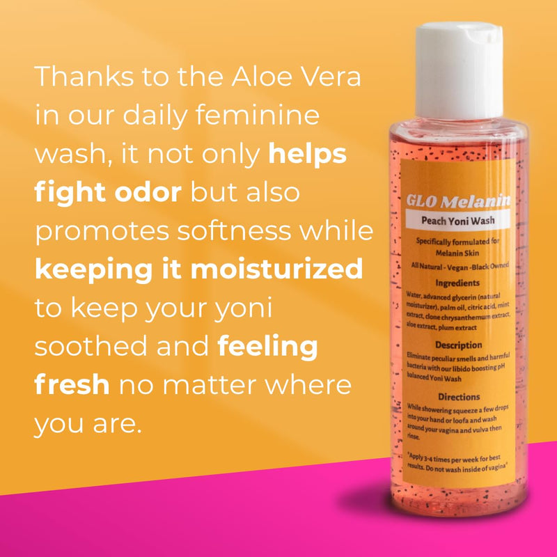 [Australia] - GLO Melanin Peach Yoni Wash with Aloe Vera, All Natural Feminine Wash for Women pH Balance, Hygiene Vagina Wash Soap for Women Sensitive Skin Safe 