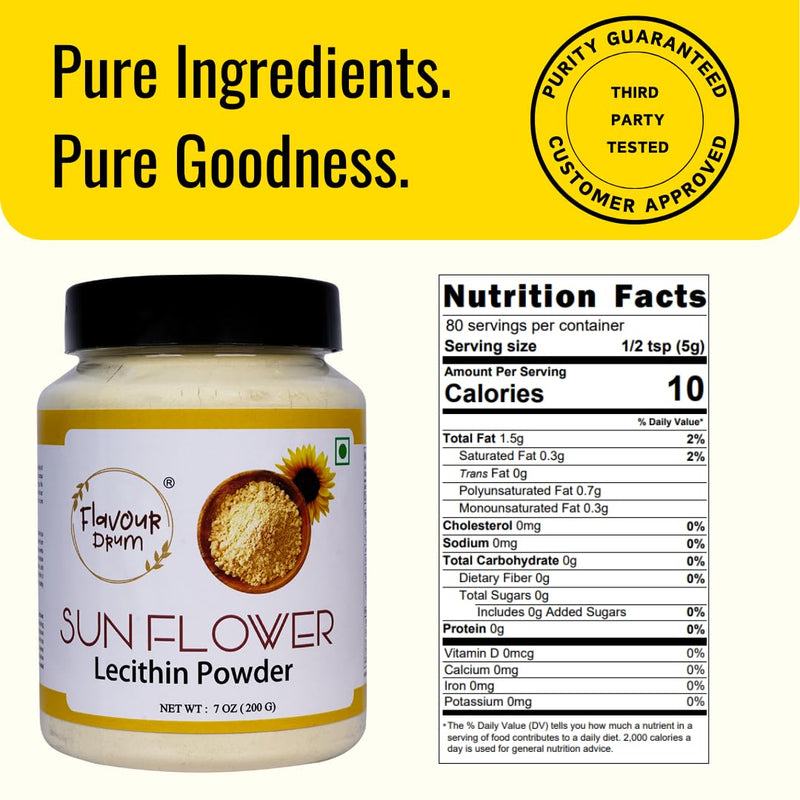 [Australia] - Flavour Drum Sunflower Lecithin Powder (7oz / 200g) | Non-GMO Natural Emulsifier for Smooth Texture in Baking & Beverages 7 Ounce (Pack of 1) 
