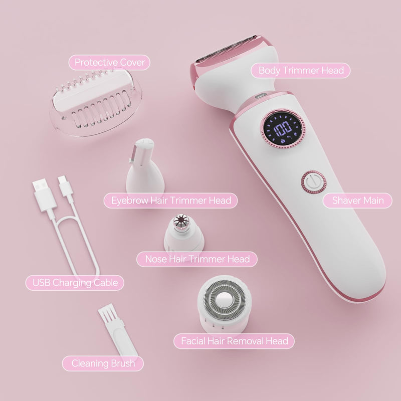 [Australia] - Electric Razor for Women, 4-in-1 Bikini Trimmer & Body Shaver for Face, Legs, Underarms, Pubic Hair, Rechargeable Wet/Dry Painless Hair Removal with LED Light & Travel Lock 