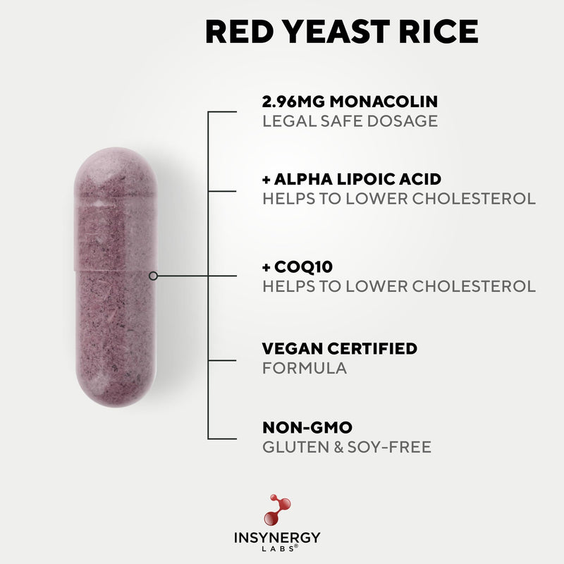 Red Yeast Rice with CoQ10 & Alpha Liopic Acid (3 Cholesterol Lowering Ingredients) Supplement Coenzyme Q10 Red Yeast Cholesterol Lowering Supplements 120 Vegan Capsules