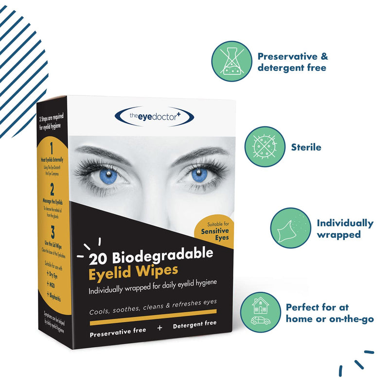 The Eye Doctor Eyelid Wipes – 80 x Single use Eyelid Wipes – Suitable for Sensitive Eyes, Dry Eyes, Blepharitis & MGD - Detergent and Preservative Free Eye Wipes Biodegradable Wipes 80 Count (Pack of 1)