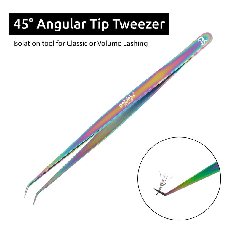 2Pcs Eyelash Extension Tweezers Set Made of Japanese Stainless Steel with Pouch (Multi Titanium Coated) Multi Titanium Coated