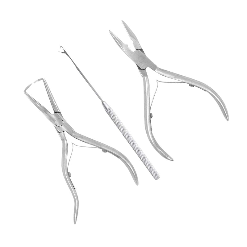 [Australia] - Clamp Pliers Needle 3pcs Tool Kit for Micro Ring Link Bead Human Hair Extensions, Polished Steel 