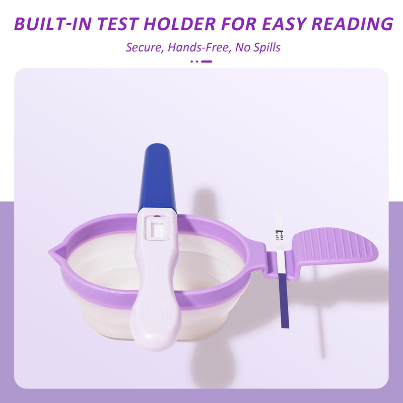 Foldable Urine Collection Cup with Test Rest Slot | Reusable pee cup for ovulation & pregnancy tests. Non-slip handle, portable & collapsible for home fertility testing. Purple