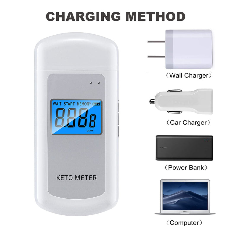 High Precision Ketone Breath Meter Professional Rechargeable Home Ketosis Meter - Ketone Breath Monitor Analyzer with 10 Mouthpieces | Ketosis Breath Tester for Tracking Your Ketones