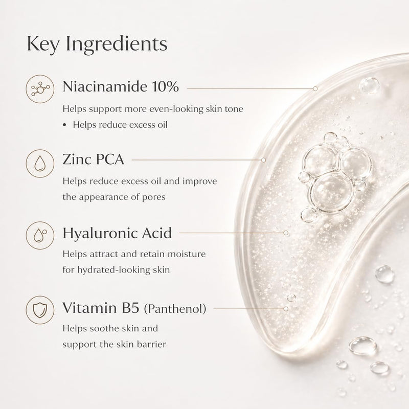 Niacinamide 10% + Zinc 1% Face Serum – Lightweight Hydrating Serum with Hyaluronic Acid & Vitamin B5, 30 ml / 1.01 fl oz