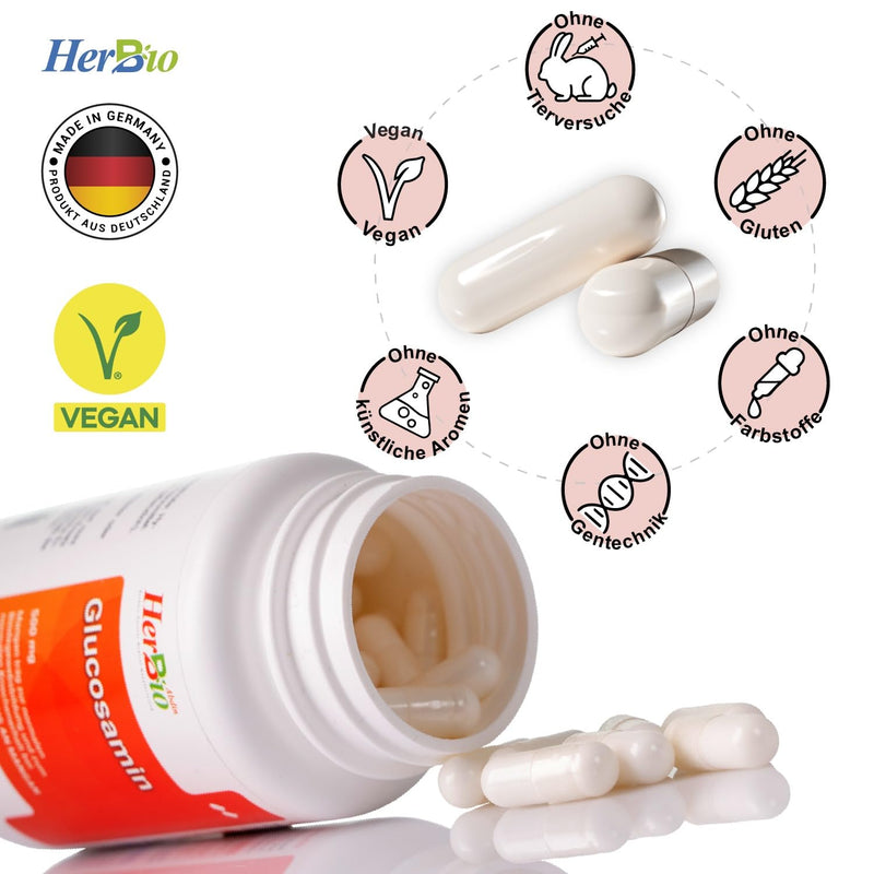 [Australia] - High-dose glucosamine vegan capsules - 90 pieces - GMO-free - Supply for 3 months - 500 mg per daily dose - No additional ingredients - Laboratory tested. 