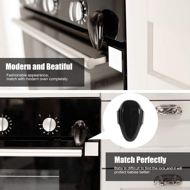 [Australia] - Oven Door Lock Child Safety, Heat-Resistant Easy to Install, Childproof Oven Locks for Toddlers, no Screws or Drills swivel mechanism rotation (Black) Oval Black 