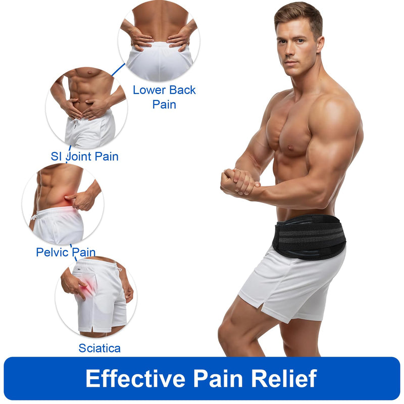 SI Joint Belt for Men – Strong Pelvic and Hip Support Belt with Widened Side Straps – Sacroiliac Pain Relief and Stability for Work, Heavy Lifting, Sciatica, and Daily Back Support Medium