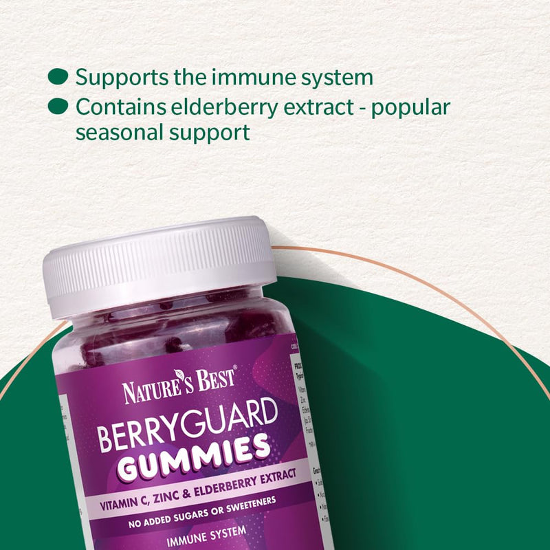 Nature’s Best Berryguard Immunity Gummies - with Vitamin C & Zinc for Immune System Support - UK Made - Strawberry & Cherry, 60 Gummies (60 Day Supply) 60 count (Pack of 1)