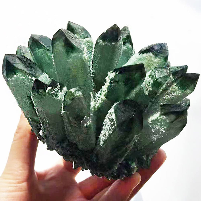 Natural Crystal Cluster Clear Quartz Mineral Green Ghost Crystal Cluster Amethsyt Cluster Healing Ornament (Green Ghost Cluster, 0.88-1.1lb) Green Ghost Cluster