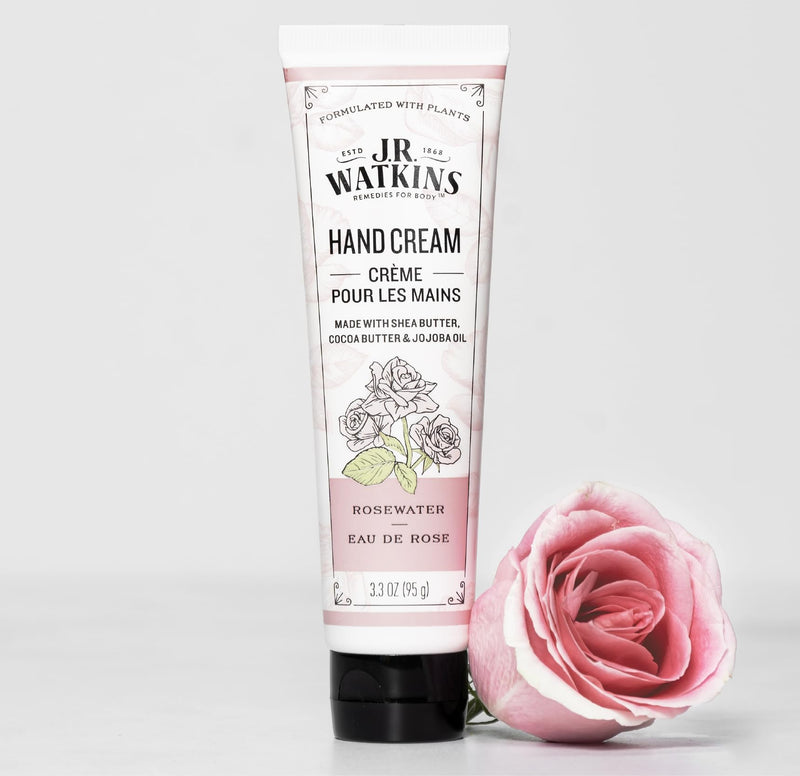 [Australia] - J.R. Watkins Natural Moisturizing Hand Cream, Hydrating Hand Moisturizer with Shea Butter, Cocoa Butter, and Avocado Oil, Cruelty Free, 3.3oz, Rosewater, 3 Pack 3.3 Ounce (Pack of 3) 