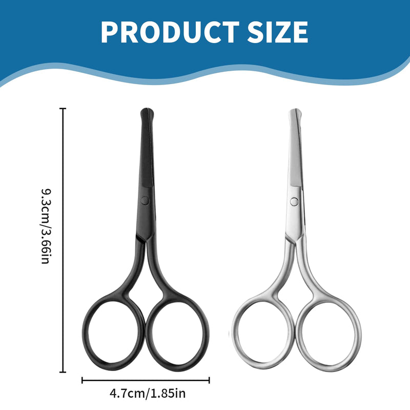 [Australia] - GUTERTOP Pack of 2 Beard Scissors Men, Round Tip Nose Hair Scissors, Stainless Steel Nose Scissors for Hair Eyelashes Mustache Nose (Black and Silver) 