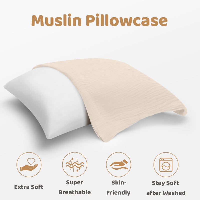[Australia] - Pro Goleem Toddler Pillow with Muslin Cotton Pillowcase, 13x18 Soft Toddler Pillows for Sleeping Kids Pillow Child Pillow Machine Washable Perfect for Bed, Toddler Cot and Travel, Beige 