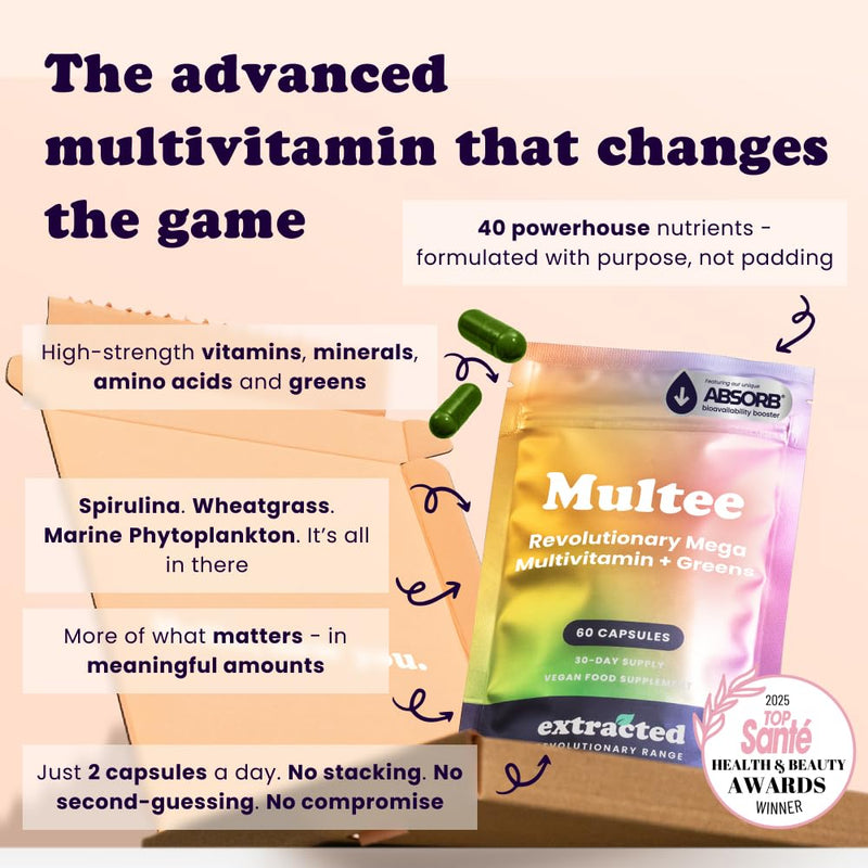 Multee High Potency Multivitamin - 30 Day Supply - 40 Essential Multi Vitamins & Minerals Supplements C, D, B12, Iodine & Supergreens Blend, Daily Nutritional Support, 60 Vegan Capsules