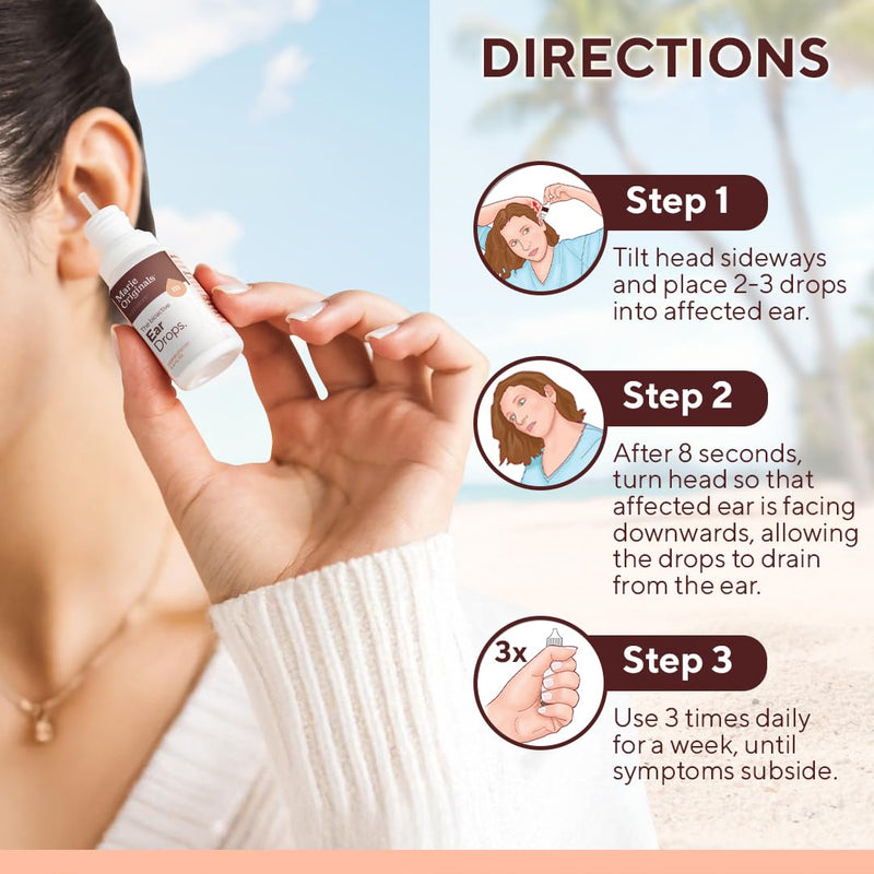 [Australia] - Marie Originals Ear Drops for Clogged Ears, Dry Itchy Ears & Ear Hygiene for Adults & Kids | Natural Plant-Based Ingredients Perfect for Summer use, Swimmers & Everyday Care | 0.5 FL Oz - 14mL 