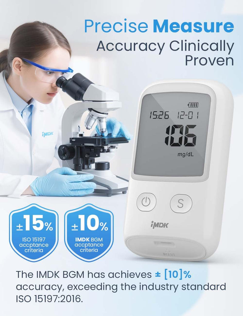 [Australia] - IMDK Blood Glucose Monitor Kit, 𝗖𝗹𝗶𝗻𝗶𝗰𝗮𝗹𝗹𝘆 𝗔𝗰𝗰𝘂𝗿𝗮𝘁𝗲 Blood Sugar Test Kit with 100 Glucometer Strips, 100 Lancets and 1 Lancing Devices, No Coding Required & Large Screen 
