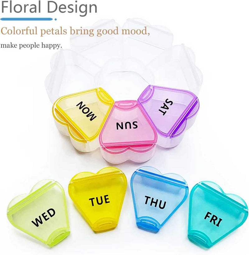 MOLN HYMY Large Weekly Pill Box 7 Day, Pill Case Organizer 1 time a Day, Floral Pill Container Once Daily, Pretty Medicine Dispenser for Vitamin/Fish Oil/Medication/Supplements Rainbow