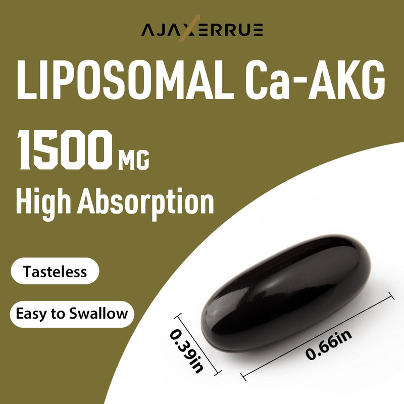 Liposomal Calcium AKG Supplement 1500 MG (Alpha-Ketoglutaric Acid), High Absorption, More Effective Than AAKG, Ca AKG for Longevity, Age Defense, Cellular Energy, Metabolic Function, 60 Softgels 60 Count (Pack of 1)