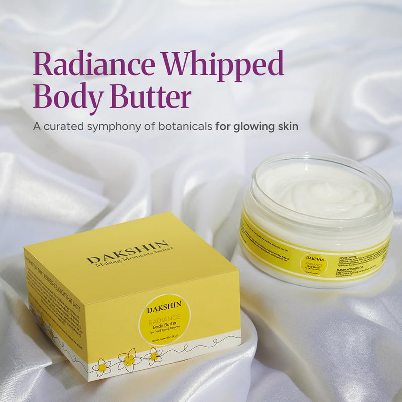 DAKSHIN Radiance Whipped Body Butter | Shea & Cocoa Butter with Goji, Kakadu Plum, Argan Oil & Vitamin E | Deep Nourishing Glow Moisturizer for Dry Skin | 236ml